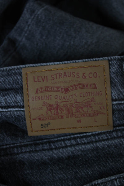 Levis Unisex Adults Straight High Waist Gray Jeans Button Cotton Blend Size 27