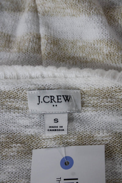 J Crew Women White Striped Cotton Crew Neck Pullover Sweater Long Sleeve Size S