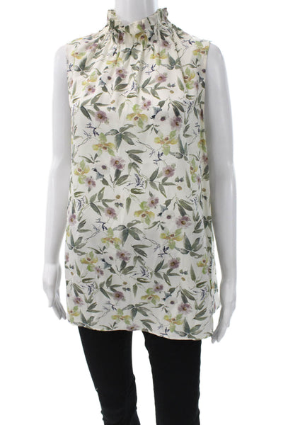 Lafayette 148 New York Women Silk Floral Mock Neck Sleeveless Tunic Size M