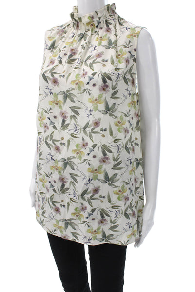 Lafayette 148 New York Women Silk Floral Mock Neck Sleeveless Tunic Size M