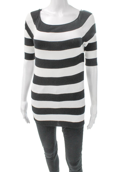 Lafayette 148 New York Womens Black Striped Tunic Sweater 3/4 Sleeve Size S