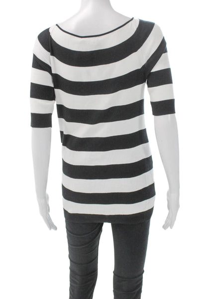 Lafayette 148 New York Womens Black Striped Tunic Sweater 3/4 Sleeve Size S