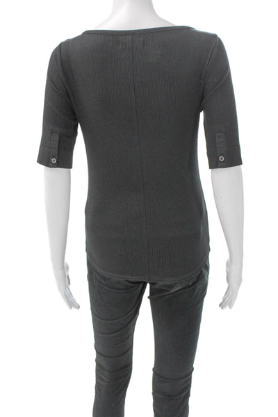 J Crew Women Basic Gray Square Neck 3/4 Sleeve Button T-Shirt Size S