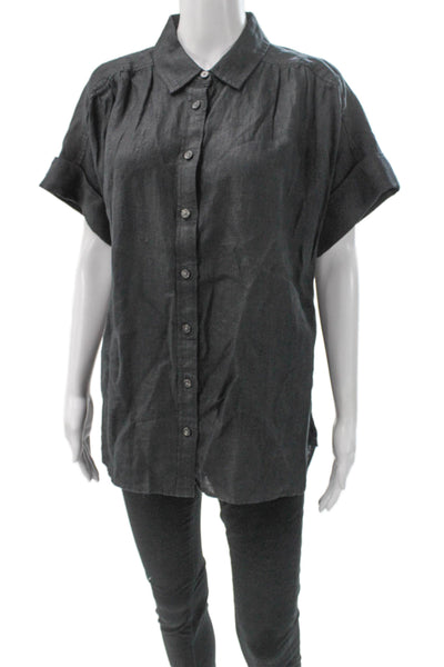J Crew Womens Gray Linen Collared Button-Up Short Sleeve Basic Top Size M