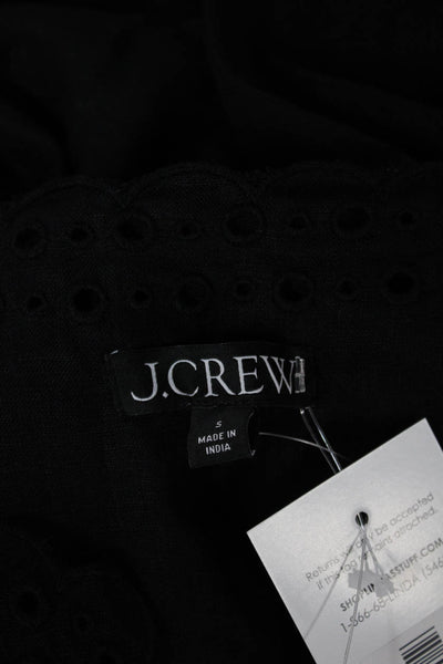J Crew Women Linen V Neck Tunic Blouse Black Long Sleeve Size S