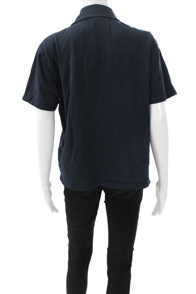 Reiss Men Buttoned-Down Cotton Collared Short Sleeve Blue Solid Shirt Size M