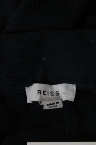 Reiss Men Buttoned-Down Cotton Collared Short Sleeve Blue Solid Shirt Size M