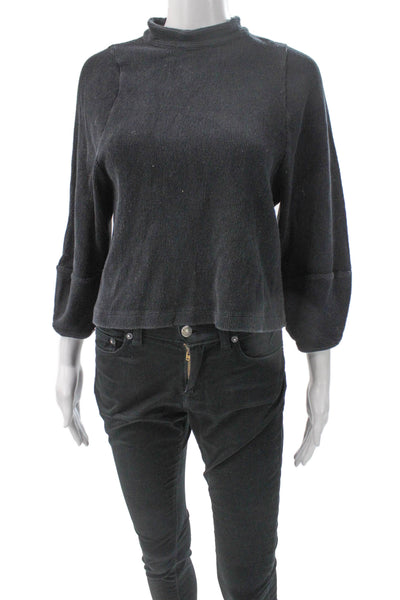 Madewell Women Pullover Sweater Black Mock Neck 3/4 Sleeve Cotton Size M