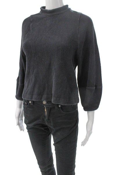 Madewell Women Pullover Sweater Black Mock Neck 3/4 Sleeve Cotton Size M