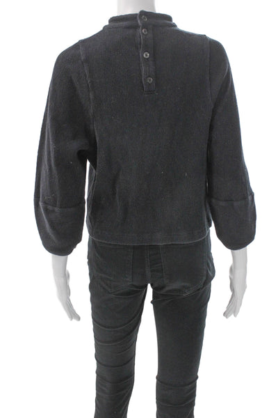 Madewell Women Pullover Sweater Black Mock Neck 3/4 Sleeve Cotton Size M