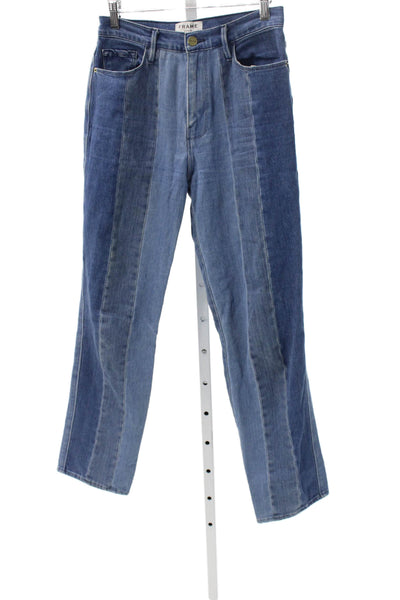 Frame Womens Straight Jeans Blue Striped Cotton Button Mid Rise Size 27