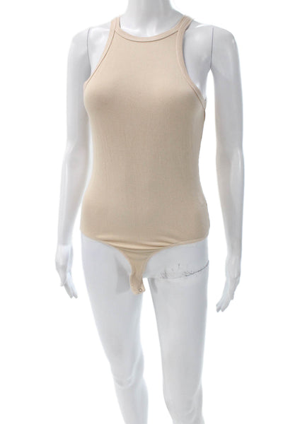 Agolde Women One Piece Sleeveless Round Neck Beige Viscose Bamboo Size M