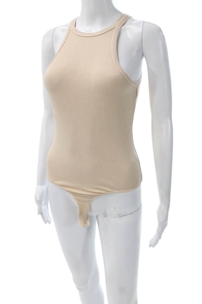 Agolde Women One Piece Sleeveless Round Neck Beige Viscose Bamboo Size M