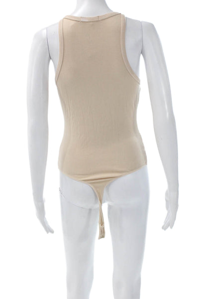 Agolde Women One Piece Sleeveless Round Neck Beige Viscose Bamboo Size M