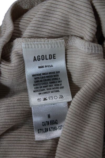 Agolde Women One Piece Sleeveless Round Neck Beige Viscose Bamboo Size M