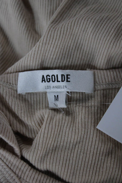 Agolde Women One Piece Sleeveless Round Neck Beige Viscose Bamboo Size M