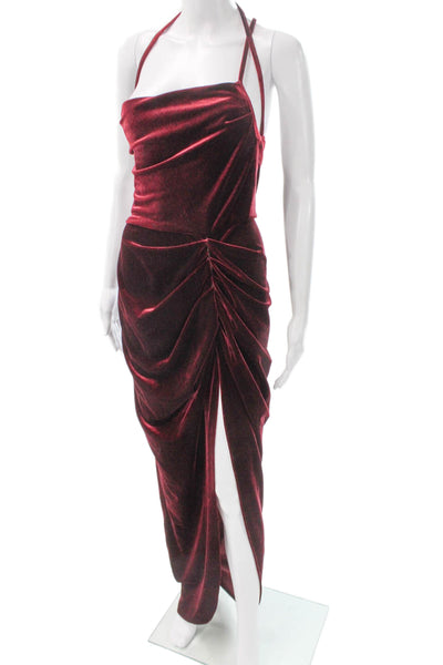 Amanda Uprichard Women Red Halter Maxi Dress Sleeveless Tie Waist Size M