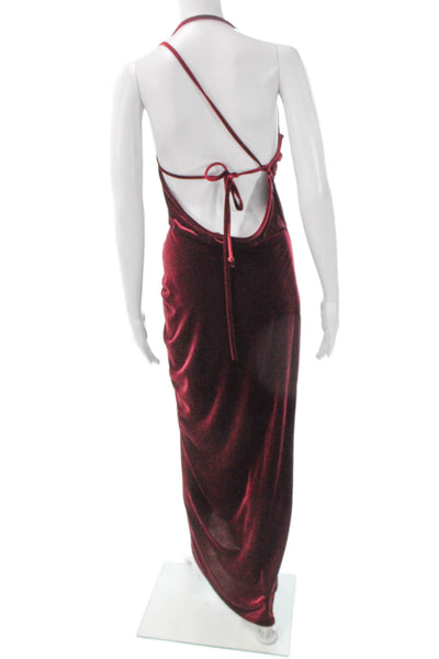 Amanda Uprichard Women Red Halter Maxi Dress Sleeveless Tie Waist Size M