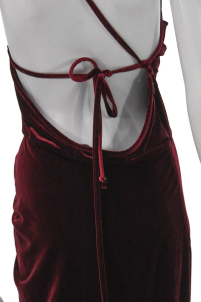 Amanda Uprichard Women Red Halter Maxi Dress Sleeveless Tie Waist Size M