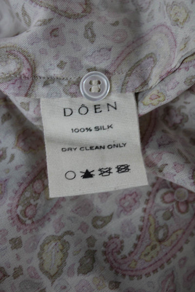 Doen Womens Blouse Multicolor Paisley Silk Long Sleeve Collared Button Size XS