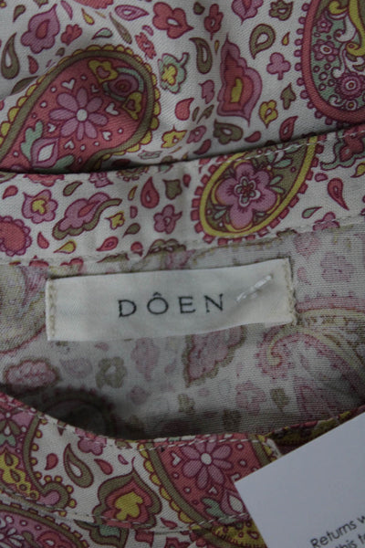 Doen Womens Blouse Multicolor Paisley Silk Long Sleeve Collared Button Size XS