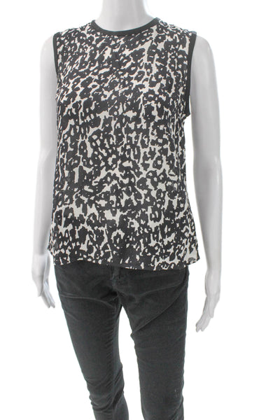 ALC Womens Basic Blouse Black Silk Animal Print Sleeveless Round Neck Size XS