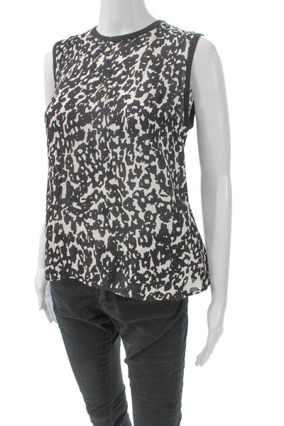 ALC Womens Basic Blouse Black Silk Animal Print Sleeveless Round Neck Size XS