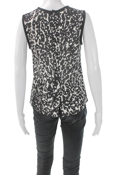 ALC Womens Basic Blouse Black Silk Animal Print Sleeveless Round Neck Size XS