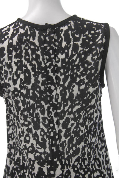 ALC Womens Basic Blouse Black Silk Animal Print Sleeveless Round Neck Size XS