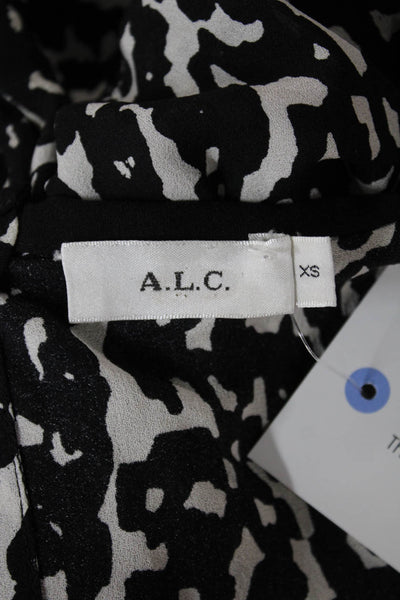 ALC Womens Basic Blouse Black Silk Animal Print Sleeveless Round Neck Size XS