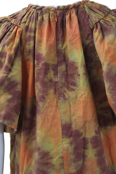 Ulla Johnson Women Tie-Dye Cotton Short Sleeve Blouse Round Neck Zip Size 0