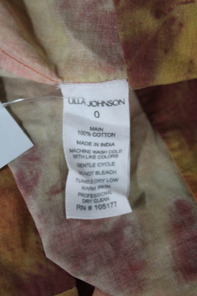 Ulla Johnson Women Tie-Dye Cotton Short Sleeve Blouse Round Neck Zip Size 0