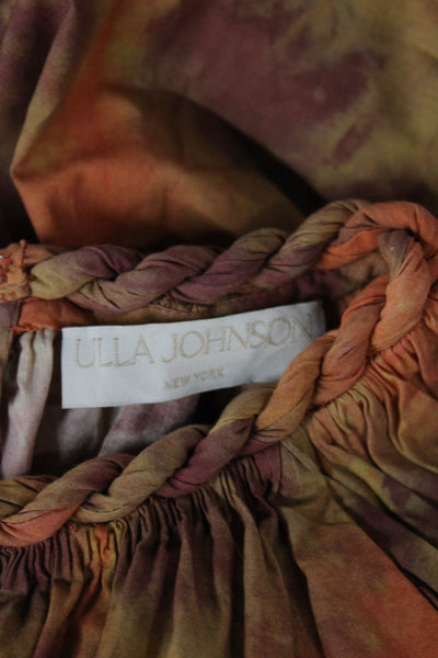 Ulla Johnson Women Tie-Dye Cotton Short Sleeve Blouse Round Neck Zip Size 0