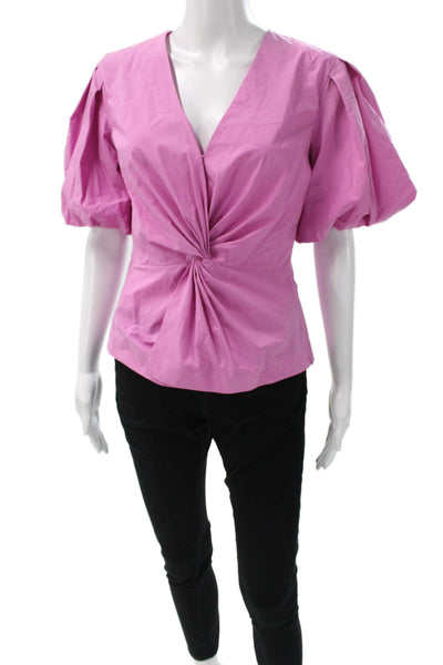 Jonathan Simkhai Women Pink V-Neck Short Sleeve Blouse Cotton Zip Size S