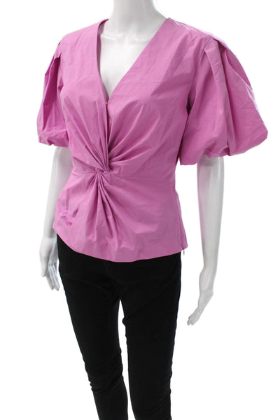 Jonathan Simkhai Women Pink V-Neck Short Sleeve Blouse Cotton Zip Size S