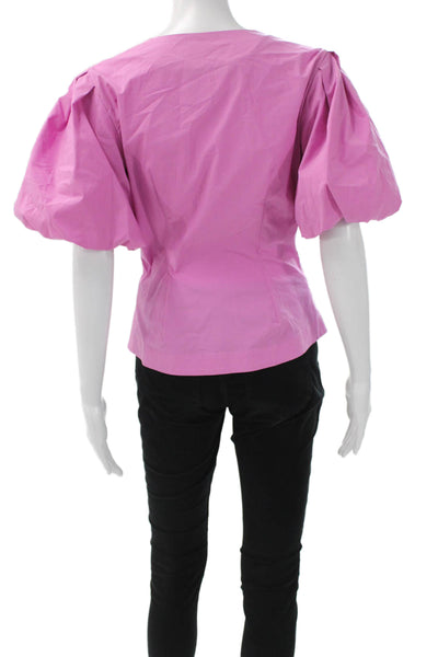 Jonathan Simkhai Women Pink V-Neck Short Sleeve Blouse Cotton Zip Size S