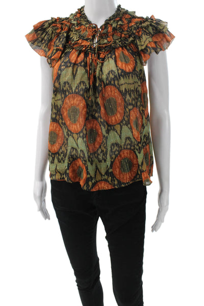 Ulla Johnson Womens Basic Floral Multicolor Round Neck Sleeveless Blouse Size 0