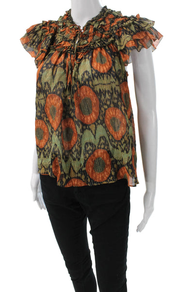 Ulla Johnson Womens Basic Floral Multicolor Round Neck Sleeveless Blouse Size 0