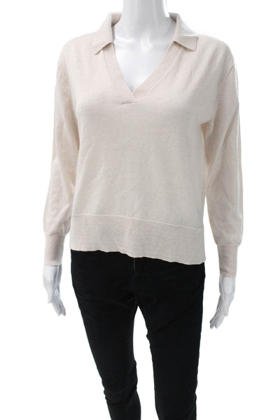 J Crew Women Collared Merino Wool Pullover Sweater Beige Long Sleeve Size XS
