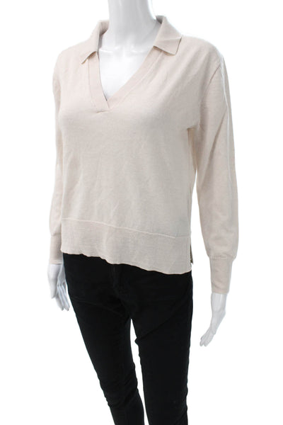 J Crew Women Collared Merino Wool Pullover Sweater Beige Long Sleeve Size XS
