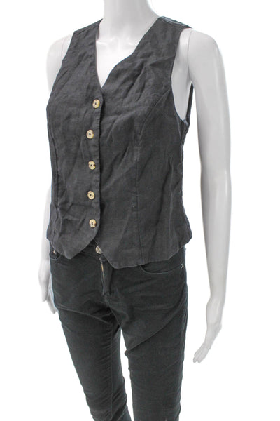 J Crew Women Blouse Vest Gray Linen V Neck Sleeveless Button Size 0