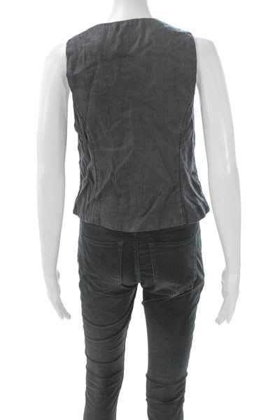J Crew Women Blouse Vest Gray Linen V Neck Sleeveless Button Size 0