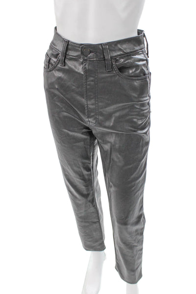 Mother Womens Faux Leather Gray Dress Pants Button Closure Solid Size 26