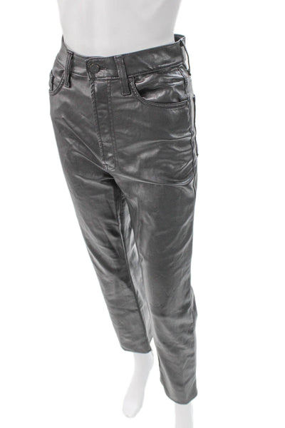 Mother Womens Faux Leather Gray Dress Pants Button Closure Solid Size 26