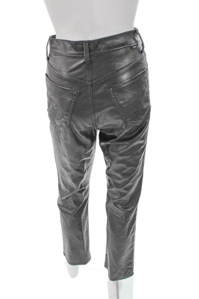 Mother Womens Faux Leather Gray Dress Pants Button Closure Solid Size 26