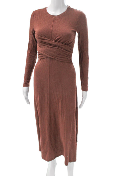 La Ligne Womens Wrap Dress Brown Long Sleeve Crew Neck Size XS