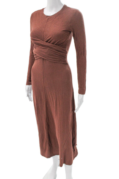 La Ligne Womens Wrap Dress Brown Long Sleeve Crew Neck Size XS
