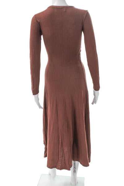 La Ligne Womens Wrap Dress Brown Long Sleeve Crew Neck Size XS