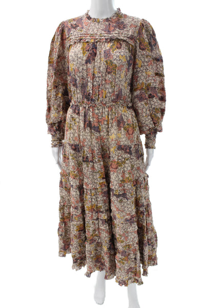 Ulla Johnson Womens Floral Fit & Flare Mock Neck Long Sleeve Dress Size 2