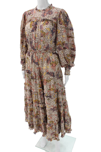 Ulla Johnson Womens Floral Fit & Flare Mock Neck Long Sleeve Dress Size 2